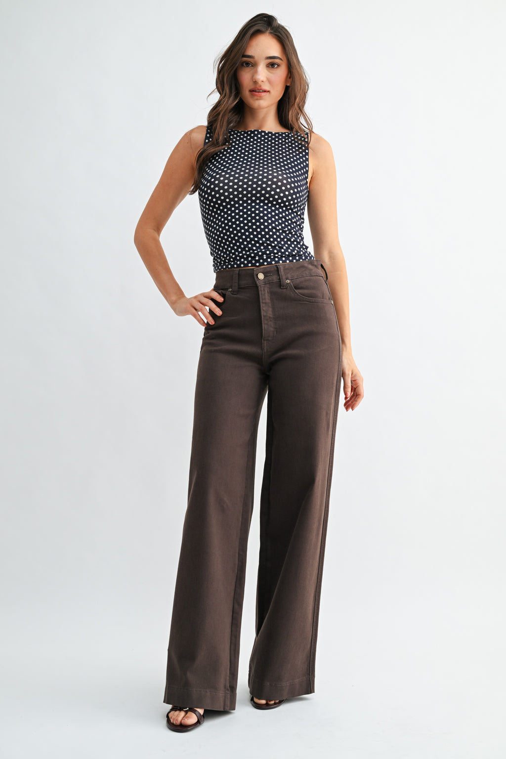 High Rise Wide Leg Jeans Dark Brown