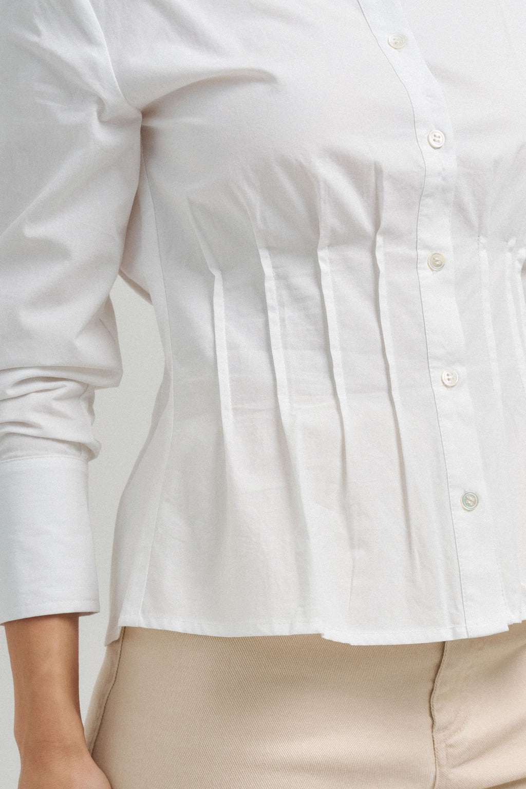 Long Sleeve Button Down Pintuck Top Ivory
