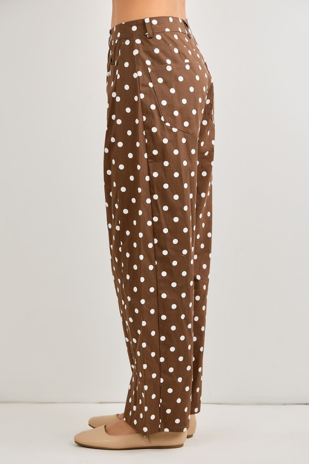 High Waist Polka Dot Print Wide Leg Pants Brown