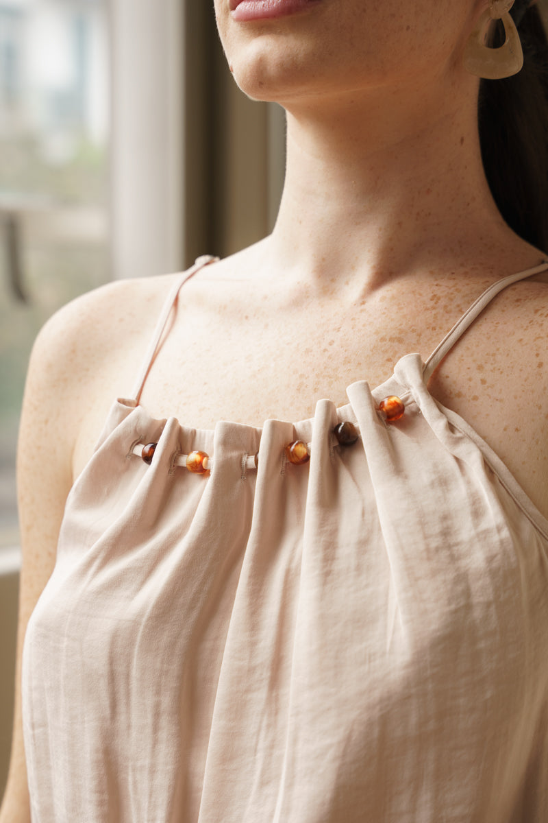 Sleeveless Pleated Top Beige